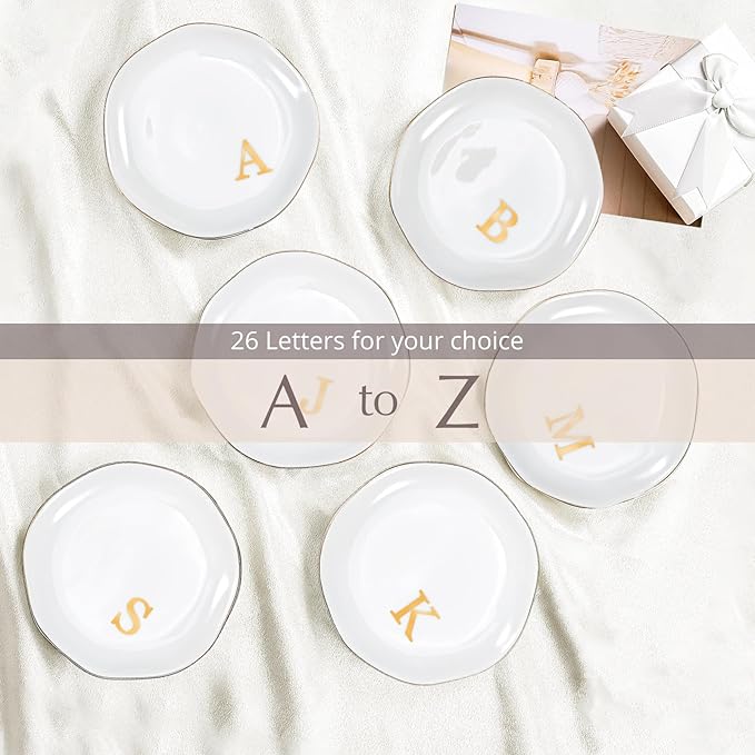 ProCase Ceramic Jewelry Tray, Initial Ring Dish Trinket Plate Engagement Gift, Small Personalized Monogram Ring Bowl for Wedding, White Decorative Jewelry Holder for Women Vanity -Letter H