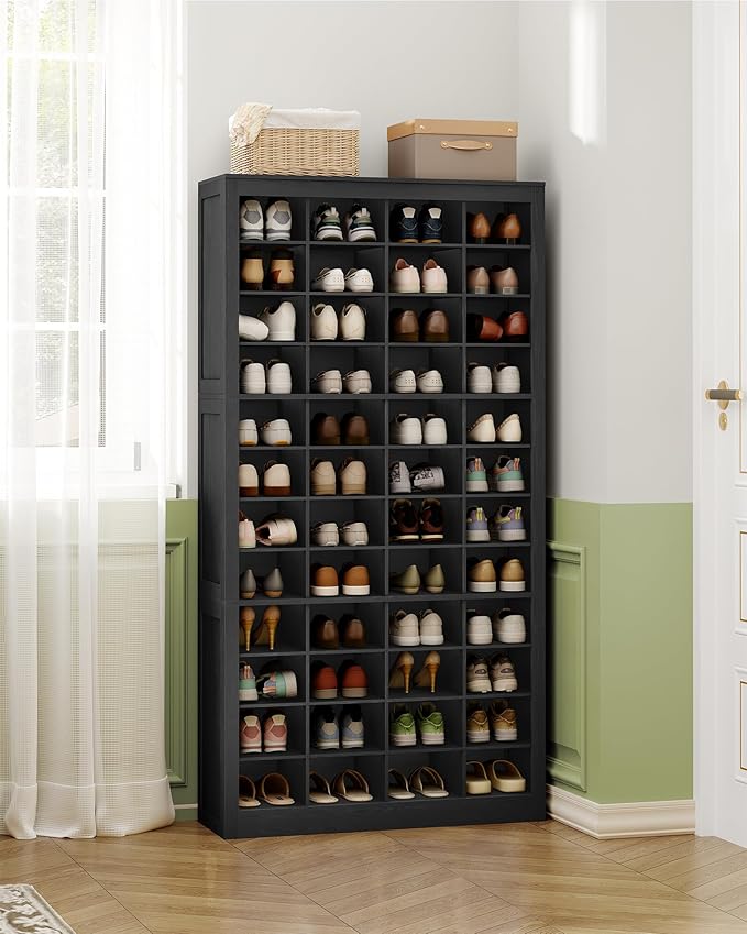 Hzuaneri Shoe Storage Cabinet, 48 Pairs Free Standing Closet Organizer, 9 inch Widened Cell Wood Shoe Organizer, 12 Tiers Vertical Space Saving Shoe Rack for Entryway, Cloakroom, Black SR39604X