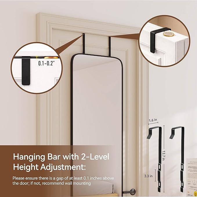 NARCISSUS 57x16 Mirror Door Hanging Full Length Body with Floor Stand or Wall Mounted Metal Aluminum Frame Tempered Glass Rectangle Mirrors for Bedroom Dressing Living Room Bathroom 57 inch Black