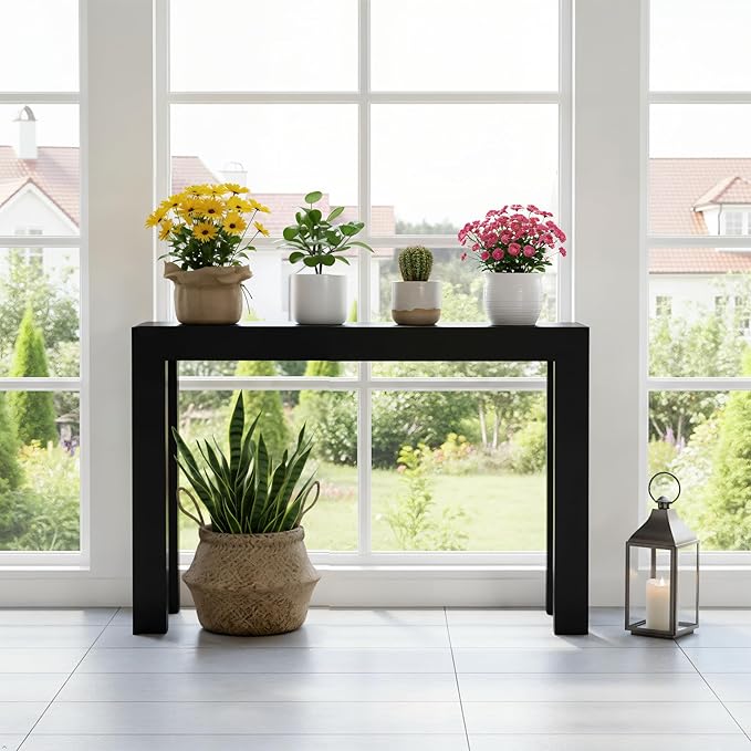 Plank+Beam Modern 46 Inch Console Table, Solid Pine Wood Entryway Table, Narrow Sofa Table for Hallway or Living Room, Black
