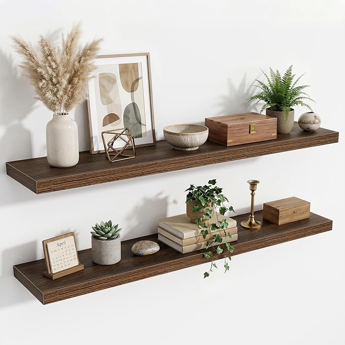 Floating Shelves for Wall,48 Inch Wall Mounted Rustic Wood Shelves,9.3" Deep Wall Shelf with Invisible Brackets,Large Deep Floating Shelf for Bathroom,Bedroom,Living Room,Book/Storage/Decor,Walnut