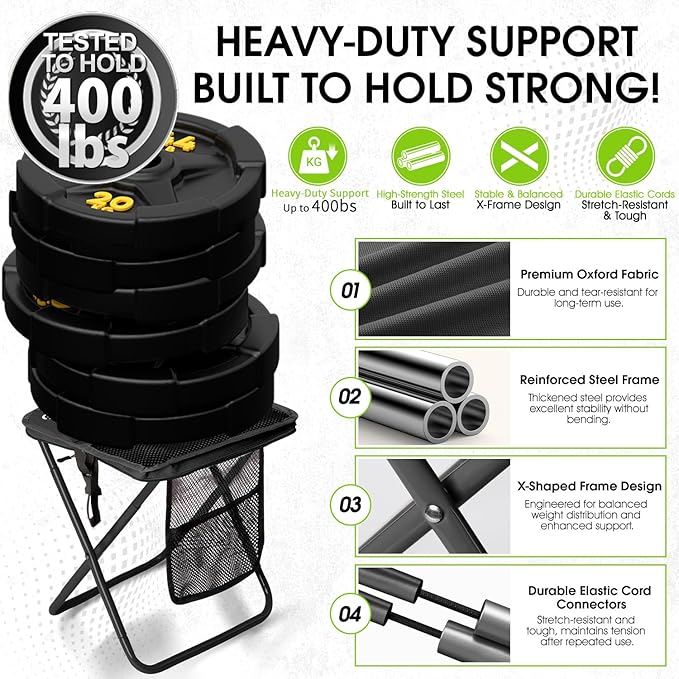 CAMDOOR Portable Collapsible Stool, 16″Folding Stool with 3 Side Pockets and Shoulder Strap, Extra Large Camping Chair Supports 400 lbs, Ultralight Portable Seat for Outdoor, Hiking, Fishing