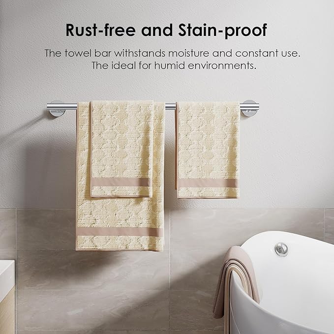 FORIOUS Towel Bar Wall Mounted, Stainless Steel Towel Racks for Bathroom 23 Inch, Includes Wall Mounting Hardware (Chrome, Hanging Space 21 Inch)