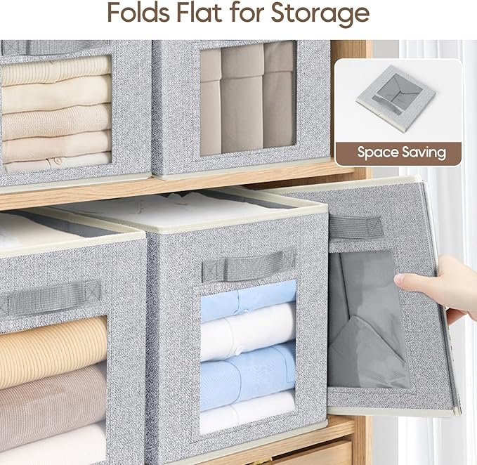 Homsorout Linen Closet Organizers and Storage - 6 Pack Cube Storage Bins with Handle, Fabric Storage Bins for Shelves, 11 inch Bins for Organization, Cubes Organizer for Home, Blended