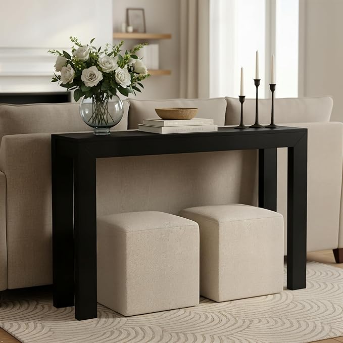 Plank+Beam Modern 46 Inch Console Table, Solid Pine Wood Entryway Table, Narrow Sofa Table for Hallway or Living Room, Black