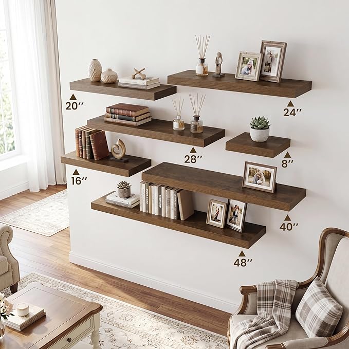 RICHFOCUS 40Inch Floating Shelves for Wall 1 Pack Shelves for Bedroom|Kitchen|Bathroom|Laundry Room Rustic Wood Wall Mounted Shelf with Invisible Brackets for Books|Storage|Decor, Walnut