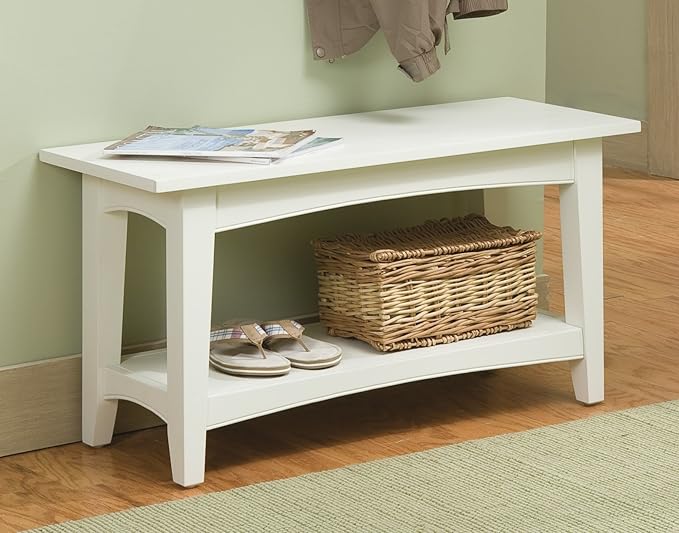 Alaterre Furniture Shaker Cottage Bench with Shelf, Ivory