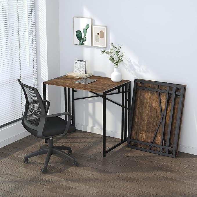 Lutown-Teen Folding Computer Desk 32 inch Writing Gaming Computer Camping Table, No Assembly Required Home Office Desk, Espresso