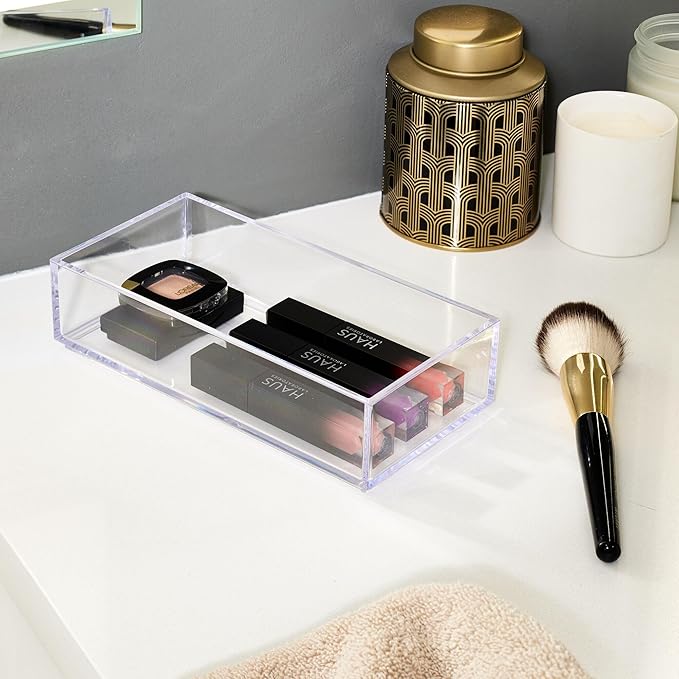 iDesign Stackable Makeup Drawer Organizer - Vanity Organizer or Desk Organizer, Set of 3, Clear
