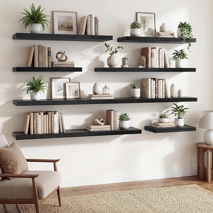 Acovy 30 Inch Floating Shelves,9.3" Deep Floating Shelf Wall Mounted,30 Inch Wall Book Shelves for Home Decor,Large Long Deep Hanging Shelves for Bathroom Office Laundry Living Room Bathroom,Black