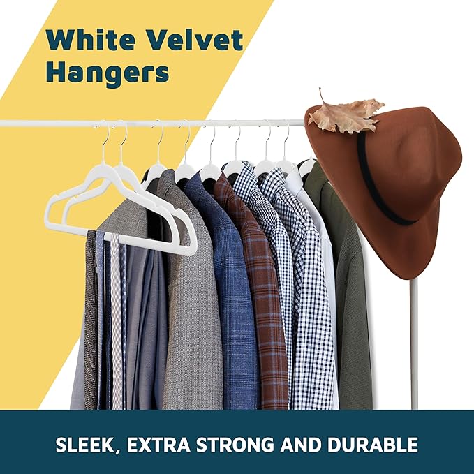 Lifemaster Velvet Clothes Hanger – with 360 Degree Swivel Hook and Non-Slip Shoulder Notch, Holds Up to 10 lbs, Heavy Duty Hanger Set, for Organizing Suit, Dress, Coat, and Clothes, Pack of 30, White