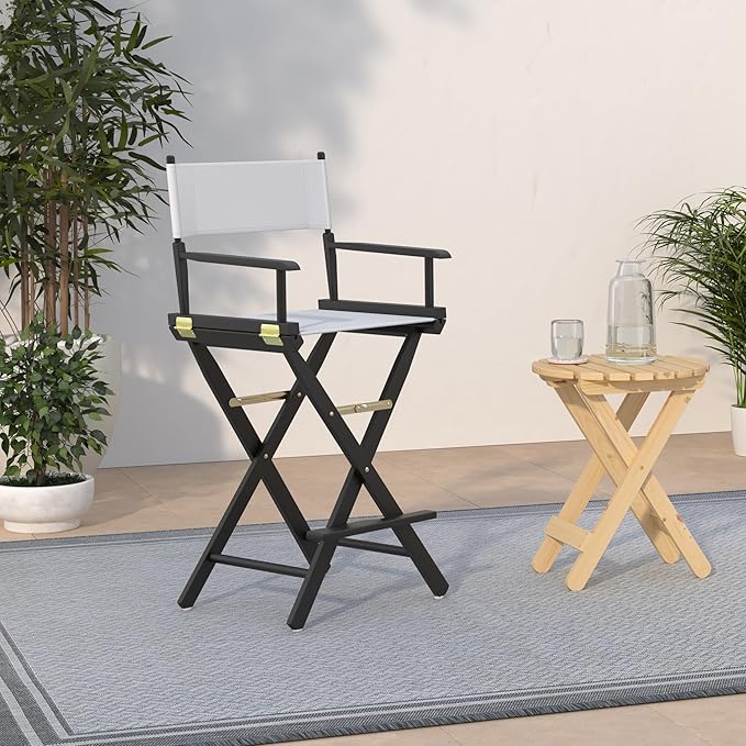 Casual Home 30" Director's Chair Black Frame-with White Canvas, Bar Height