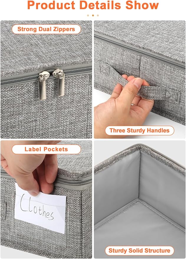 punemi 5 inches High Low Profile Under Bed Storage with Sturdy Sides & Bottom – Ideal for Under Couch, Crib, Clothes & Toy Storage, 2-Pack Grey