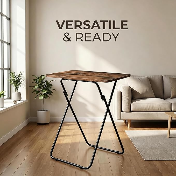 Tv Trays Folding Tv Table, Dinner Table for Eating with Sturdy Metal Frame, Small Foldable Snack Trays Table for Living Room, Couch,Sofa, Bed, No Assembly Required (Yellow Brown（Black Legs）)