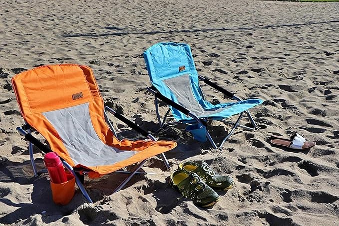 Nice C Low Beach Chair, Beach Chairs for Adults 2 Pack, Sling, Folding, Portable, Concert, Kids, Boat, River, Sand Chair, Sillas De Playa, with Cup Holder & Carry Bag (2 Pack of Blue)