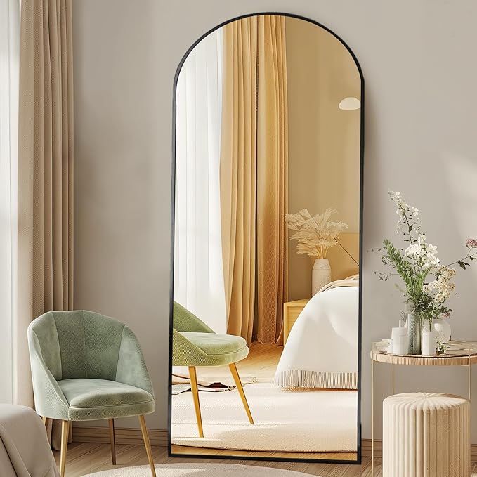 NEWBULIG 63.8"x20.8" Arched Full Length Mirror, Full Body Floor Mirror with Aluminum Alloy Thin Frame, Wall or Standing Mirror for Bedroom, Living Room, Dressing Room, Black