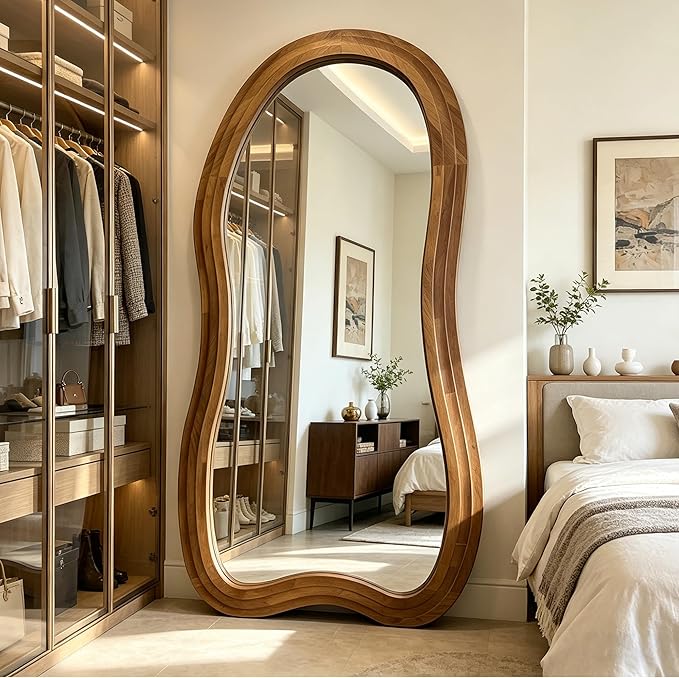 Irregular Full Length Mirror, 71"x33.5" Oversized Organic Floor Mirrors with Triple-Layer Solid Wood Frame, Asymmetrical Full Body Mirror for Living Room Entryway Hallway, Leaning/Hanging