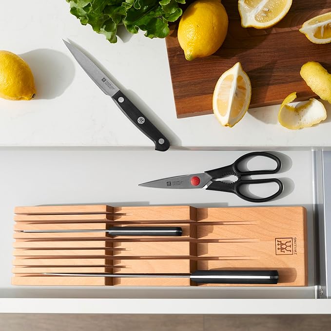 ZWILLING Kitchen Knife Drawer Insert Wooden Knife Holder Storage for 8 Knives Brown