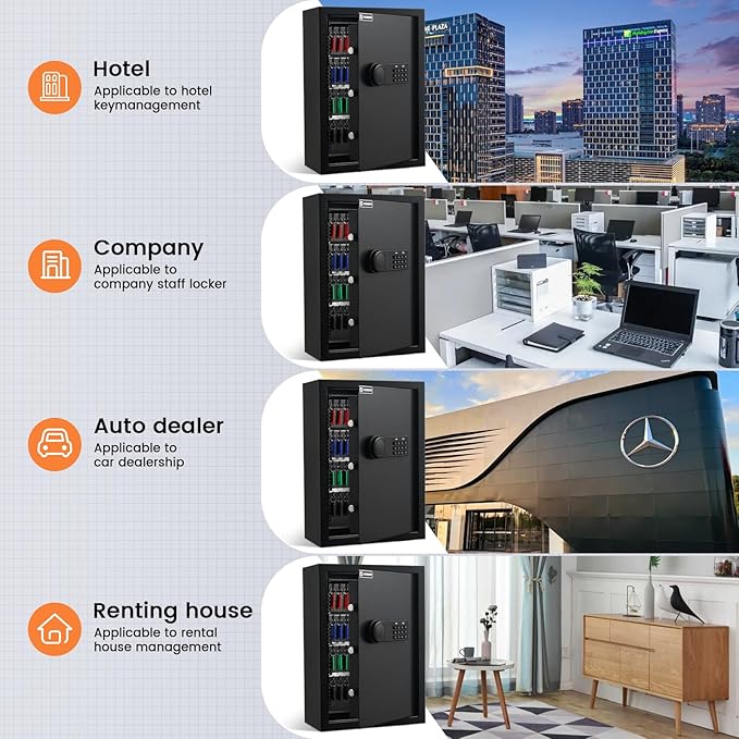 XDeer 172-Key WiFi Safe Wall Mount with Advanced Anti-Theft & LED Light, Key Cabinet with Combo & Key Lock for Hotels, Offices & Car Dealerships 1PCS