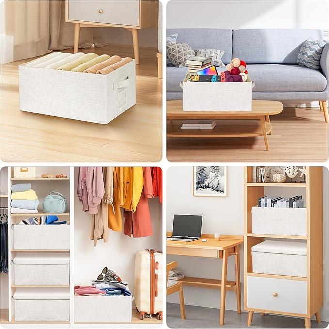 Graciadeco Large 17''x12'' Quart Collapsible Stackable Storage Bins with Lids, 4 Packs Fabric Closet Boxes with Lids, Storage Cube Baskets Container Organizers for Bedroom Office(17''x12.2x''8'')