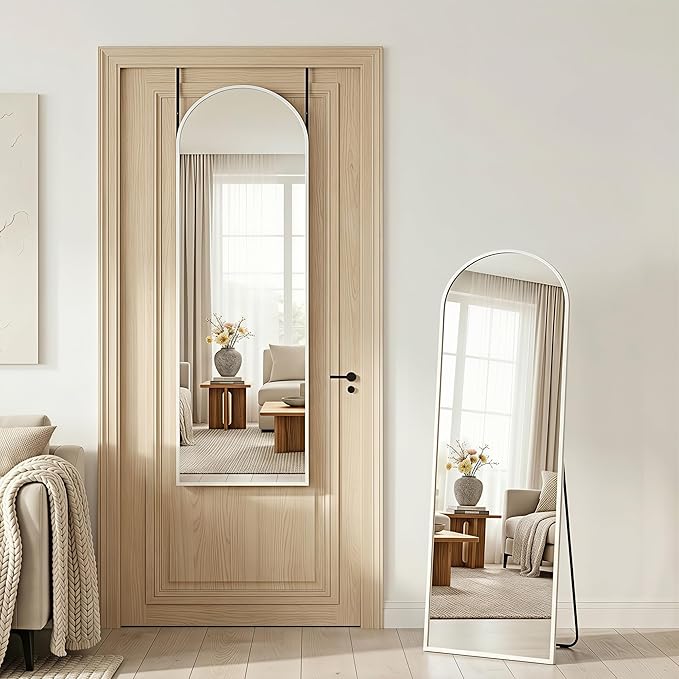 Antok Full Length Over-the-Door Hanging Mirror - Freestanding Wall Mount Leaning Body Mirror for Bedroom Living Room Entryway, 48" L x 14" W, White