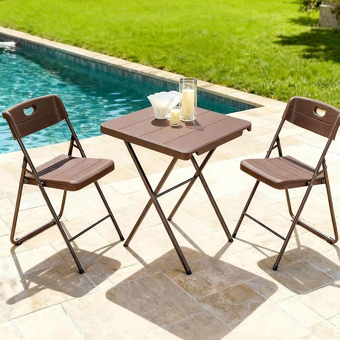 Folding Table, 27" Small Foldable Table No Assembly, Square Folding Card Table with Heavy-Duty Steel Frame, Portable Indoor Outdoor Tables for Camping, Patio, Picnic, RV, Dorm, Small Spaces