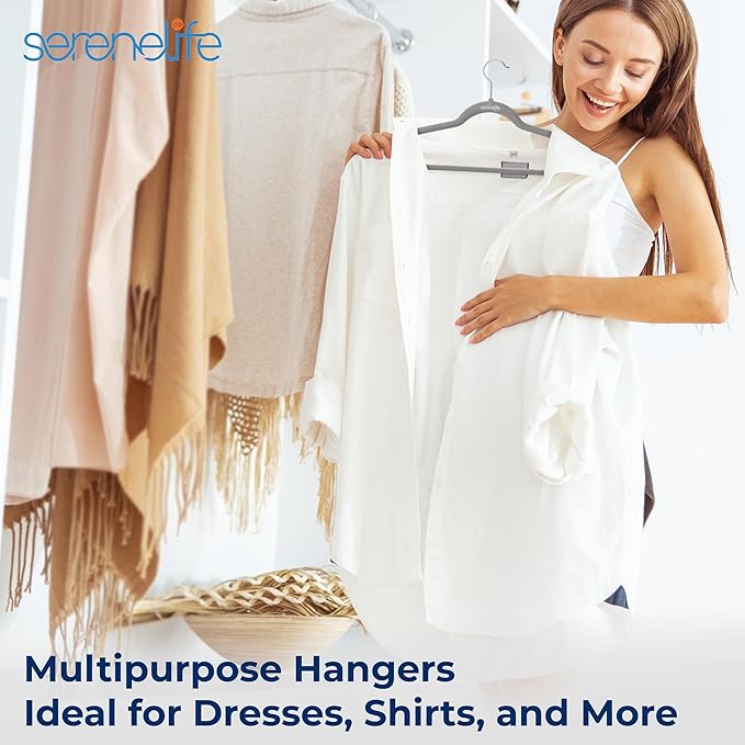 SereneLife 30 Pack Velvet Hangers – Non-Slip Clothes Hangers with Heavy Duty Design, Slim Space-Saving Coat Hangers with 360° Swivel Hook, Strong Lightweight Closet Organizer Set for Clothes (Gray)