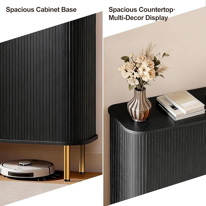 DHH Shoe Storage Cabinet with Sliding Door, 6-Tier Shoe Cabinet with Adjustable Shelves, Mid-Century Modern Freestanding Shoe Storage Organizer for Entryway, Hallway, Living Room (Black, 31.5 ")