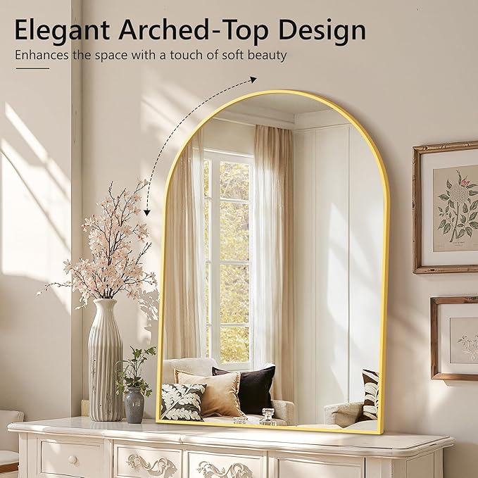 Arched Bathroom Mirror for Wall, 50" x 30" Gold Metal Frame Vanity Mirror, HD Glass Over Sink for Bathroom, Entryway, Bedroom