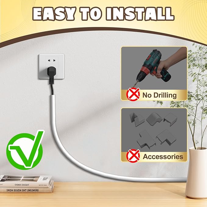 UOMTFAI Wall Cord Hider 78 Inch, Self Adhesive Cable Hider Cord Cover for Wires, Flexible Wire Cover Cable Raceway for Cord Management W0.59 H0.39in White
