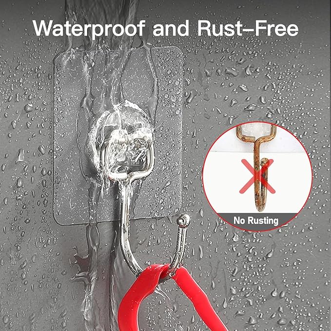 Large Hooks for Hanging Heavy-Duty 44Ib(Max) 10 Packs, Wall Hangers Without Nails Self-Adhesive Traceless Clear and Removable, Waterproof and Rustproof Multiple Uses for Bathroom Kitchen Home
