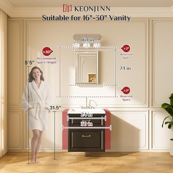 Keonjinn 16" x 24" Gold Bathroom Mirrors, Brushed Gold Framed Mirror, Beveled Tempered Glass, Shatterproof, Lightweight, Modern Farmhouse Rectangle Mirror for Decor, French Cleat Wall-Mounted Mirrors