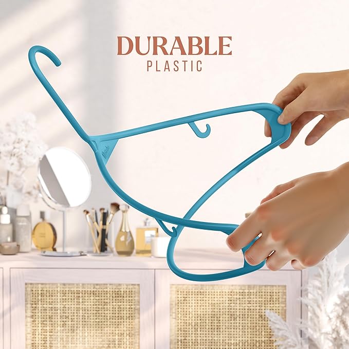 Plastic Hangers 60 Pack Blue - Clothes Hangers - Makes The Perfect Coat Hanger and General Space Saving Clothes Hangers for Closet - Percheros Ganchos para Colgar Ropa Hangars