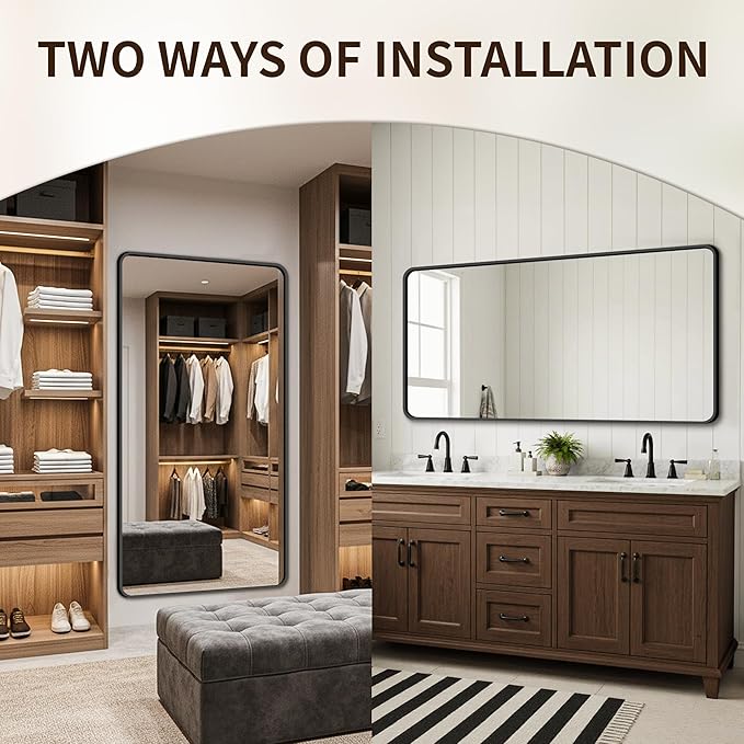 FICTOR Bathroom Mirror, 30"x60" Black Framed Vanity Mirror for Wall, Shatterproof &Anti-Rust Bathroom Mirrors for Over Sink, Bedroom, Living Room, Entryway, Vertical/Horizontal Mount