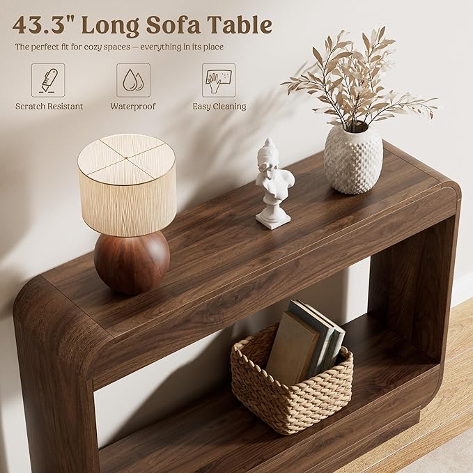 Lulive 43" Waterfall Console Table for Entryway, Wooden Entryway Table, Farmhouse Behind Sofa Table for Living Room, Hallway, Entrance, Couch, Entry, Home Decor