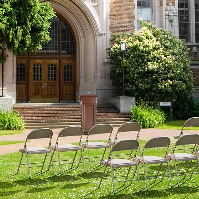 VINGLI 1 Pack Folding Chairs with Padded Seats, Metal Frame with Pu Leather Seat & Back, Capacity 350 lbs, Set of 1, Khaki