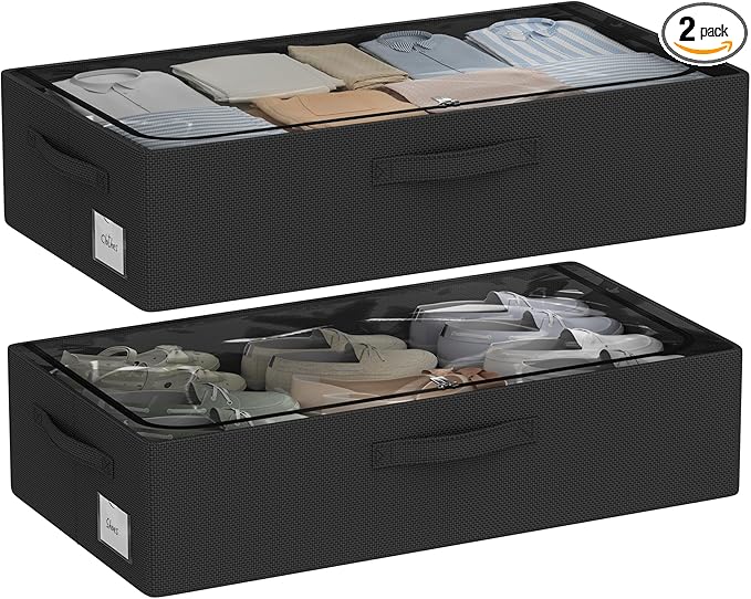 Under Bed Storage Bins Frame Storage Box Oxford Fabric Sturdy Underbed Container Foldable Stackable Large Capacity Clothes Organizer
