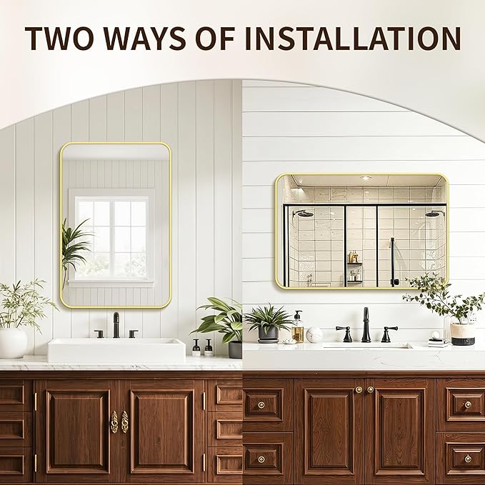 FICTOR Bathroom Mirror, 2 Pack 30"x20"Gold Framed Vanity Mirror for Wall, Shatterproof &Anti-Rust Bathroom Mirrors for Over Sink, Bedroom, Living Room, Entryway, Vertical/Horizontal Mount