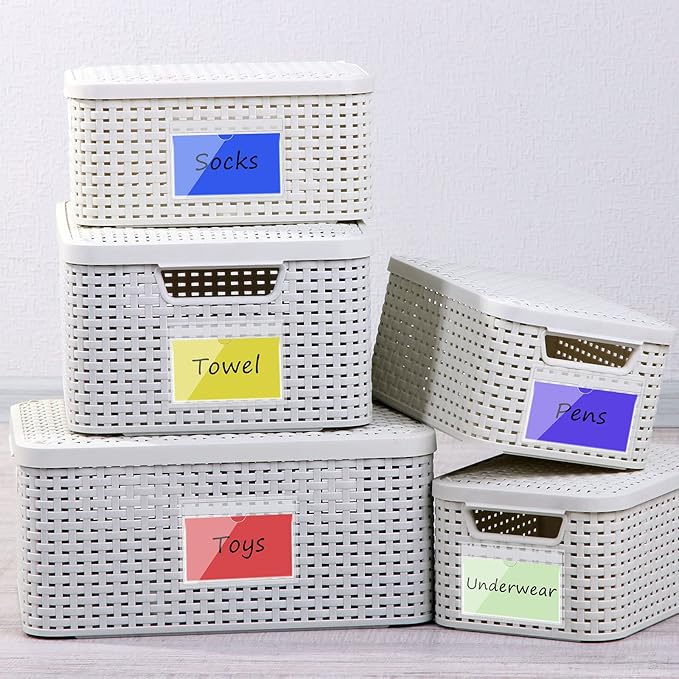 Outus 200 Pack 3 x 5 Inches Self Adhesive Label Pockets Bulk Plastic Labels Holders for Storage Bins Clear Classroom Nameplate Sleeves Index Card Tote Photos Waterproof Protect Office