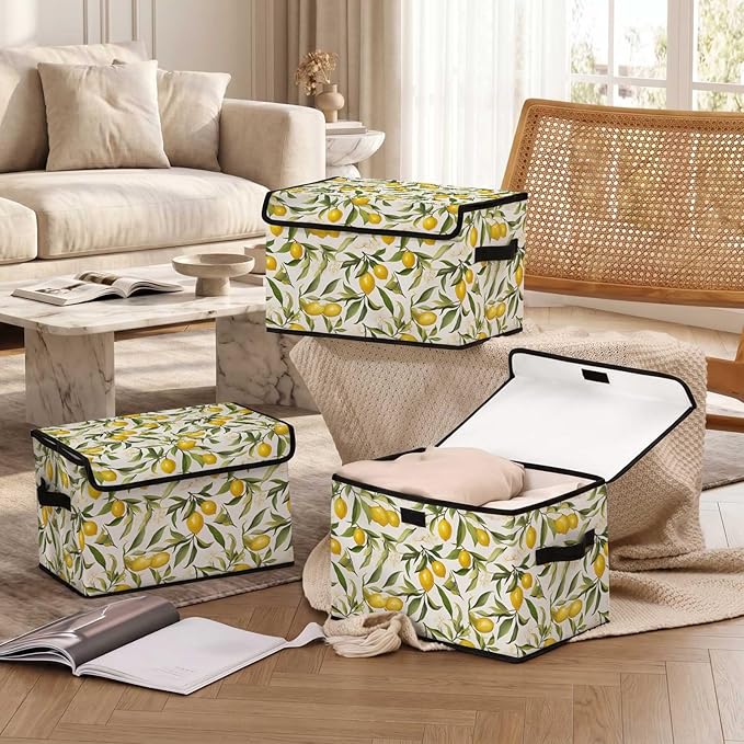 Stackable Storage Bins with Lids,Closet Organizers Fabric Box for Home and Office,Blanket Clothes Organizers,Under Bed Storage Containers 3 Pack