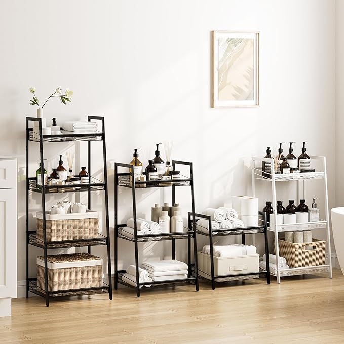 Masupu 4 Tier Bathroom Shelf, Bathroom Organizer and Storage for Small Space, Free-Standing Metal Rack Shelves Waterproof for Kitchen, Bathroom, Laundry, Toilet, Black