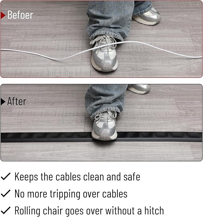 Bates- Floor Cord Cover, 5ft, Cable Cavity 0.6" (W) x 0.31" (H), Heavy Duty Wire Protector, PVC Extension Cords Hider, Protect Cords, Prevent Cable Trips, Cord Hider for Office, Home, Outdoor