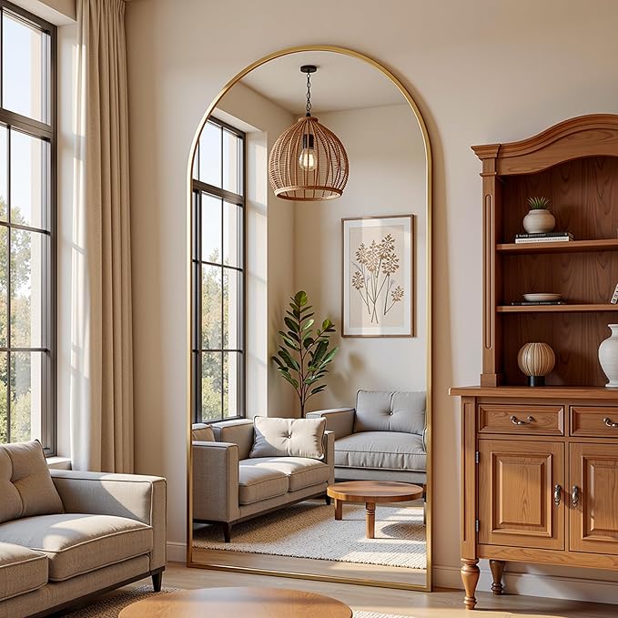 Full Length Mirror, 71"x32" Arched Full Body Mirror, Floor Mirrors with Stand, Body Mirrors Standing Hanging Leaning Against Wall,Aluminum Frame Mirrors for Bedroom Cloakroom,Living Room,Gold