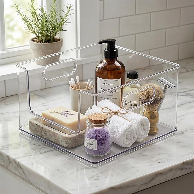 BINO | Stackable Plastic Storage Bins, Open-Front - Clear | THE CLARUS COLLECTION | Pantry Organizers and Storage Containers | Fridge Organizer Bins | Kitchen Cabinet Organizer | Medicine Cabinet Bin