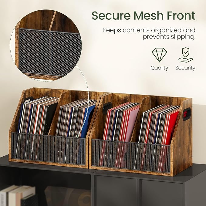 CHOEZON Wooden Desktop File Organizer with Removable Dividers, Mesh Front Panel for Paper, Mail, Magazine, Home Office Desk Storage, Easy Assembly, Rustic Brown MWJ06FG