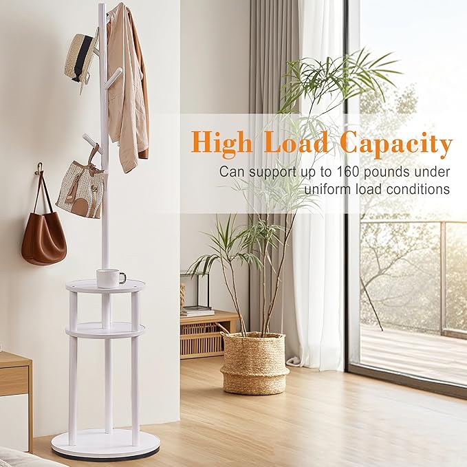 VECELO Coat Rack Freestanding, Entryway Hanger Stand, Umbrella Holder, Hall Tree With Hooks, Floor Standing Metal Tree Stand,White
