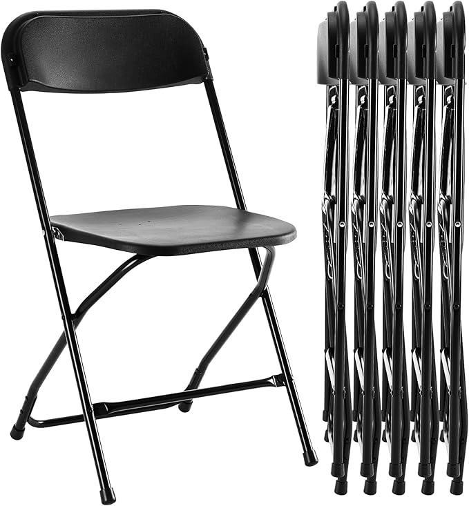 Simple Deluxe 6-Pack Folding Chairs Plastic, Foldable Stackable Portable Chairs with Metal Frame 330lb Capacity, for Indoor Outdoor Use, Commercial Event Chairs for Party, Wedding, Office, Black