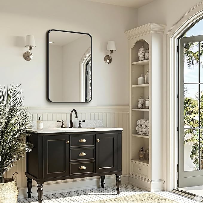 FICTOR Bathroom Mirror, 30"x20" Black Framed Vanity Mirror for Wall, Shatterproof &Anti-Rust Bathroom Mirrors for Over Sink, Bedroom, Living Room, Entryway, Vertical/Horizontal Mount