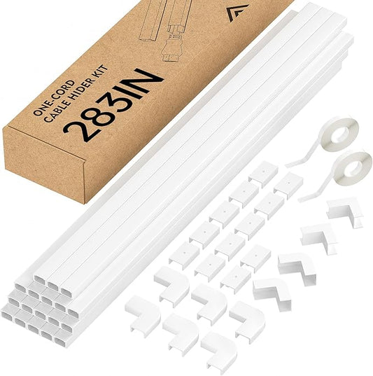283in PVC Wire Covers for Cords on Wall, One-Cord Cable Concealer Kit, Paintable Cable Raceway Management, Cord Hider, Max for 2 Small Cords for Home Office, W0.59in H0.4in
