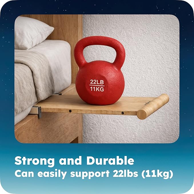 Retractable Bamboo Bedside Shelf – Stowy, The Bedside Organizer for Box Springs, Flat Base and Platform Beds – Bedside Caddy and CPAP Nightstand Solution